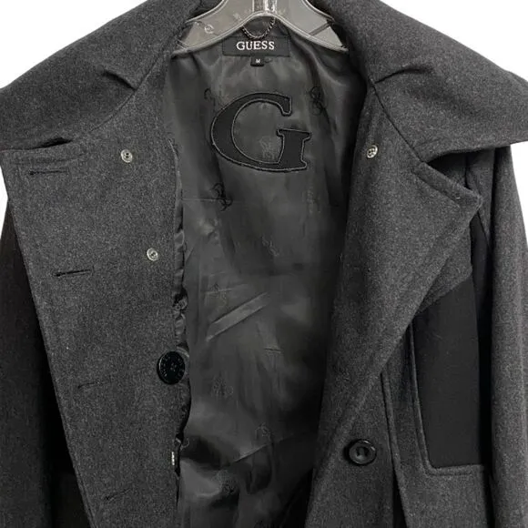 Guess Wool Blend Colorblock Pea Coat Jacket Size M Grey Black Long Sleeve Retro