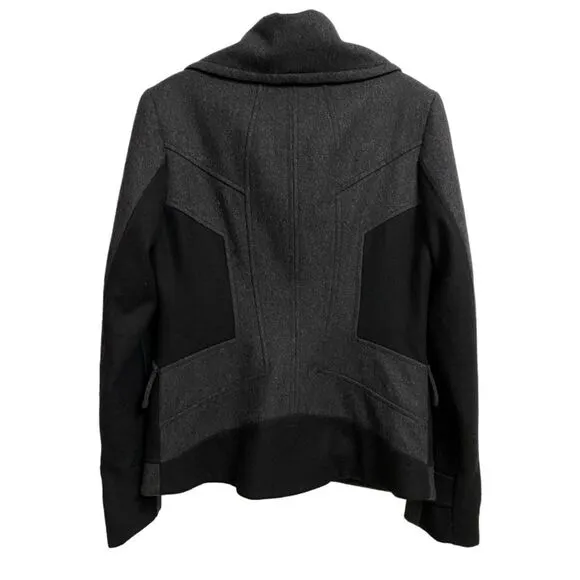 Guess Wool Blend Colorblock Pea Coat Jacket Size M Grey Black Long Sleeve Retro