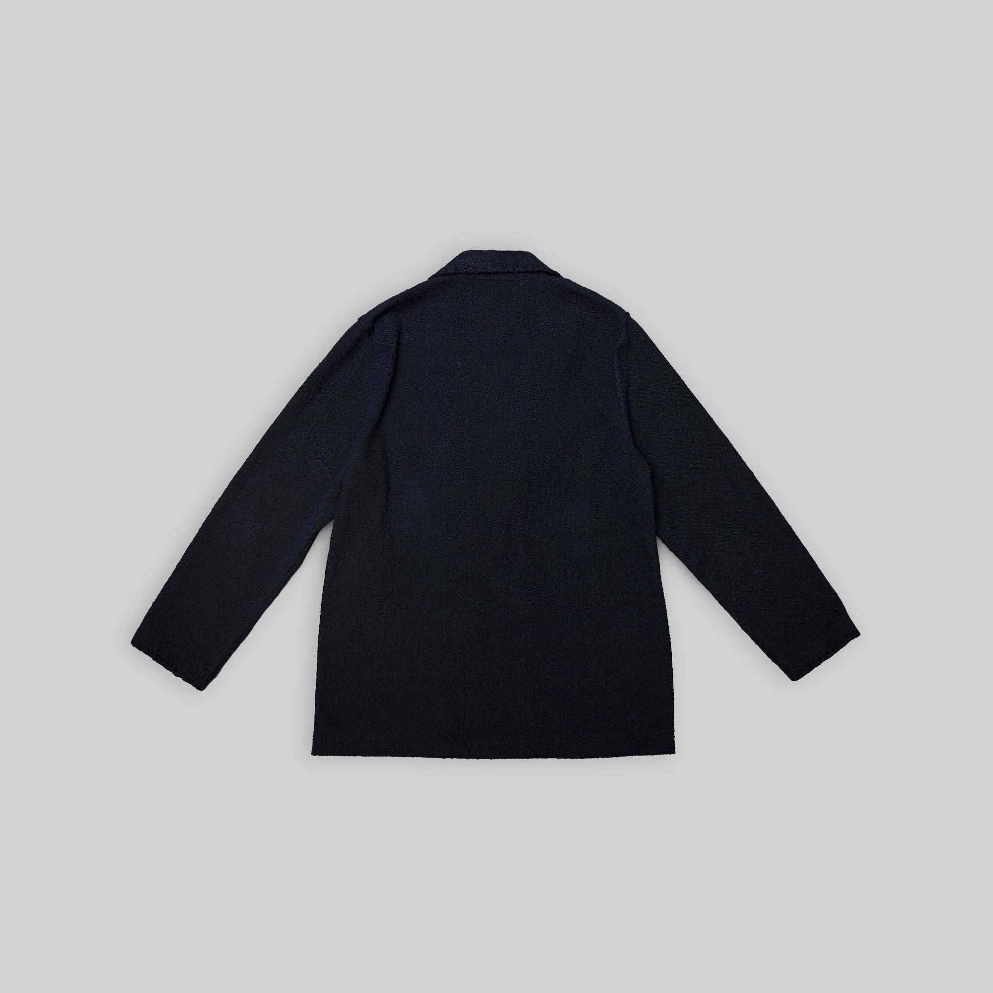 Handwoven Navy Double-Breasted Jacket with Mettalic Buttons