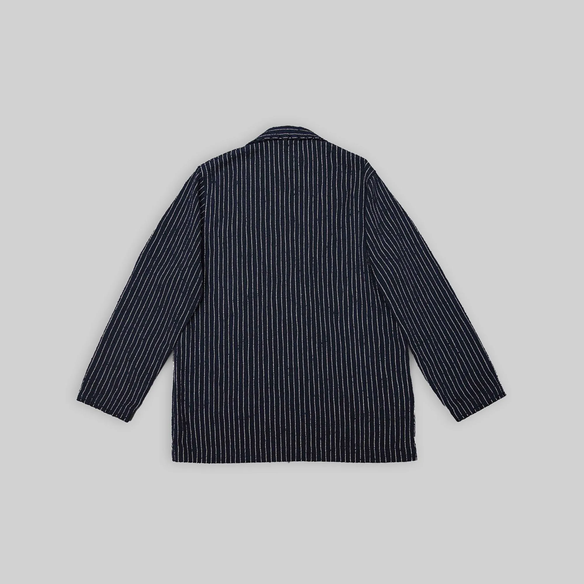 Handwoven Pinstripe Double-Breasted Jacket with Metallic Buttons