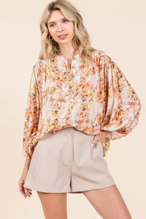 Hazel Blues® |  Mittoshop Flower Print Batwing Sleeve Button Down Blouse
