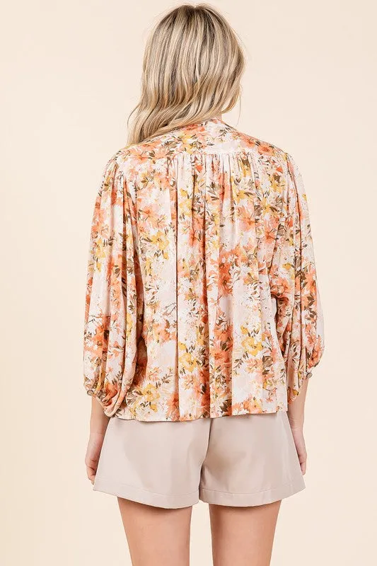 Hazel Blues® |  Mittoshop Flower Print Batwing Sleeve Button Down Blouse
