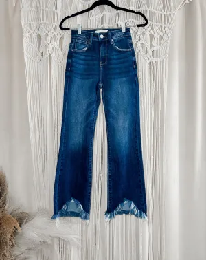 High Rise Fray Hem Ankle Bootcut Jeans