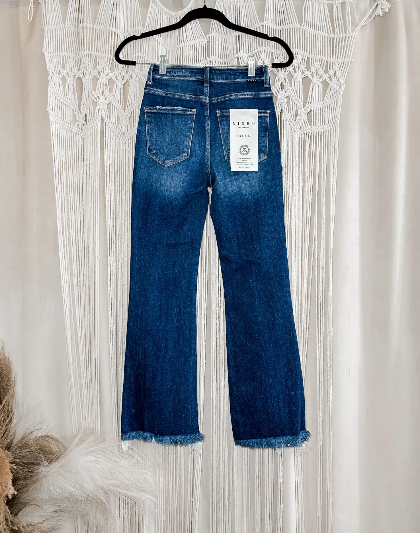 High Rise Fray Hem Ankle Bootcut Jeans