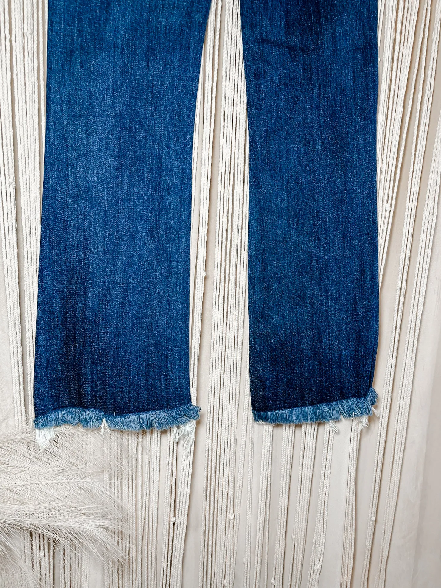 High Rise Fray Hem Ankle Bootcut Jeans