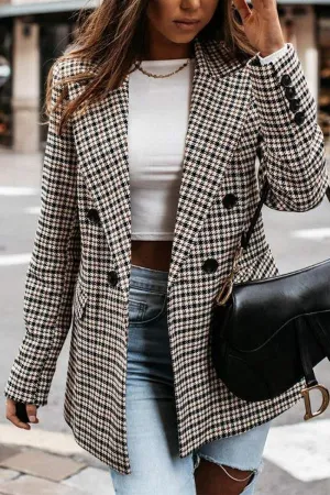 Houndstooth Double-Breasted Longline Blazer