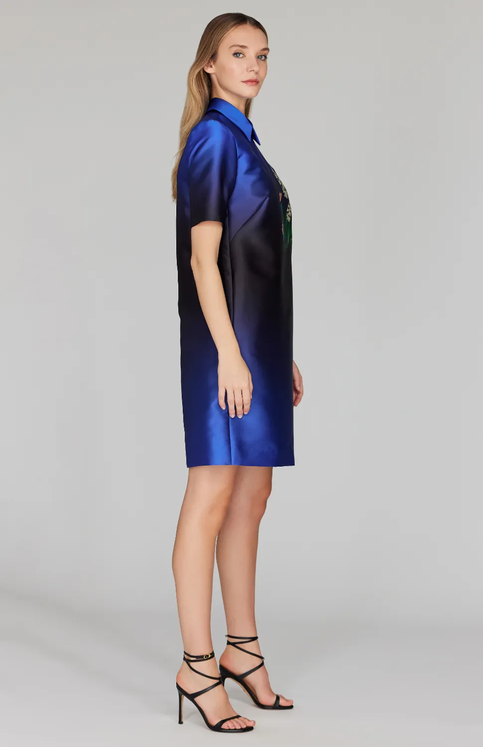 Hyacinth Print Short Sleeve Collared Shift Dress