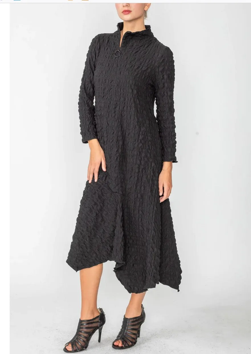 IC Collection 4614D MOCK NECK SHIFT SILHOUETTE ASYMMETRIC HEM DRESS