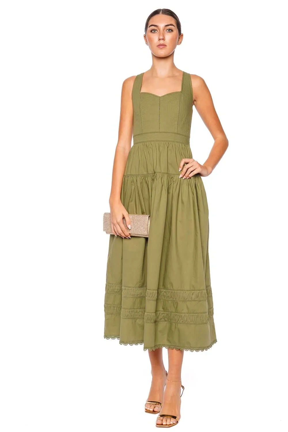 Isadora Embroidered Scallop Cotton Midi Dress