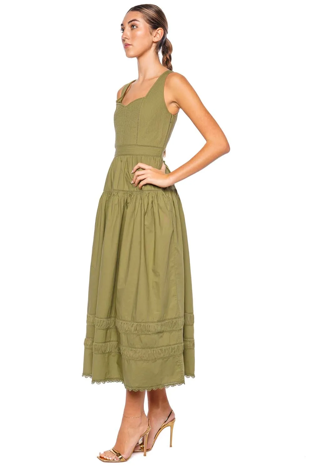 Isadora Embroidered Scallop Cotton Midi Dress