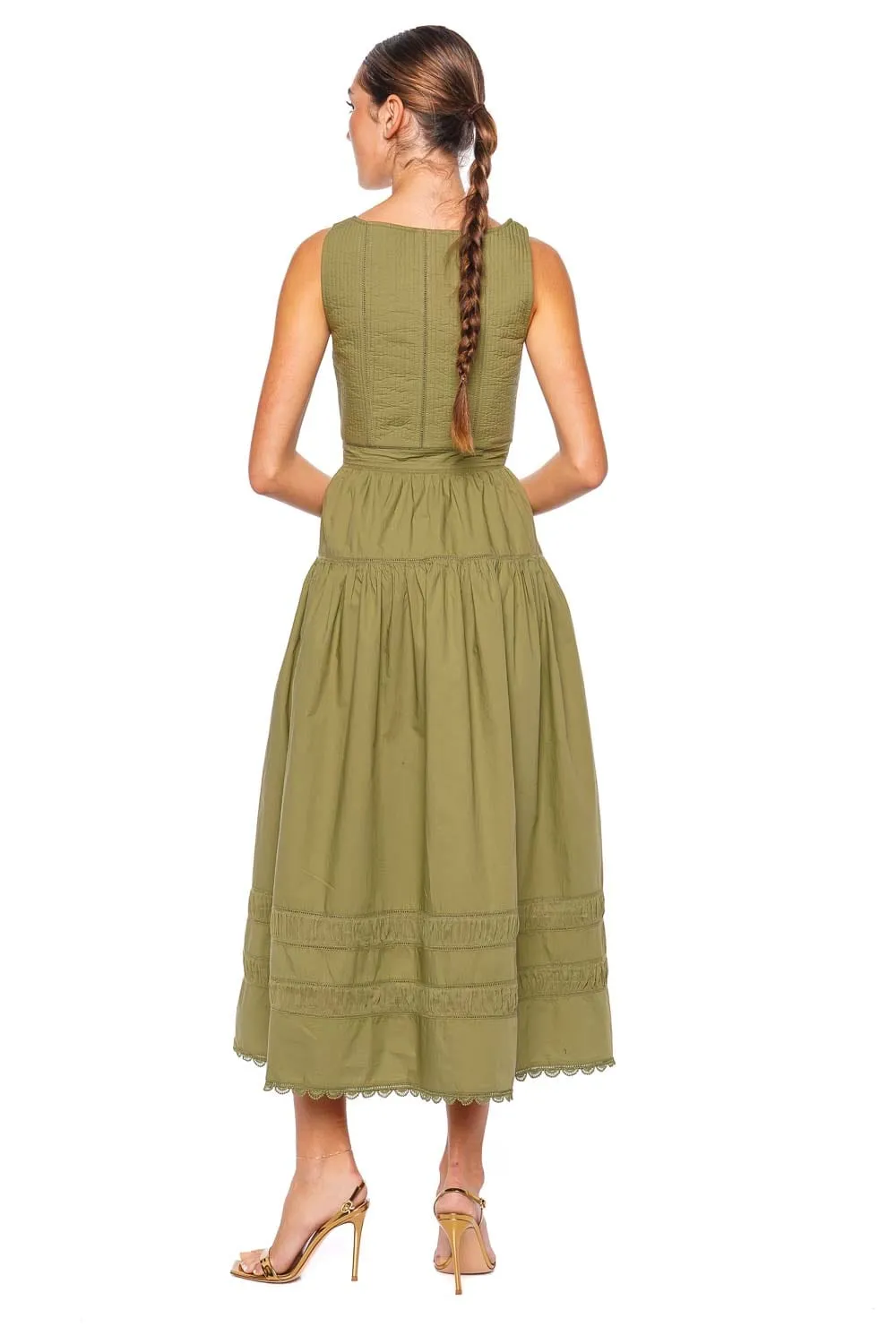 Isadora Embroidered Scallop Cotton Midi Dress