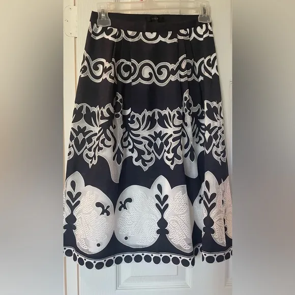 J Crew A line Pleated Skirt- Size 0P Navy/White - Double lined