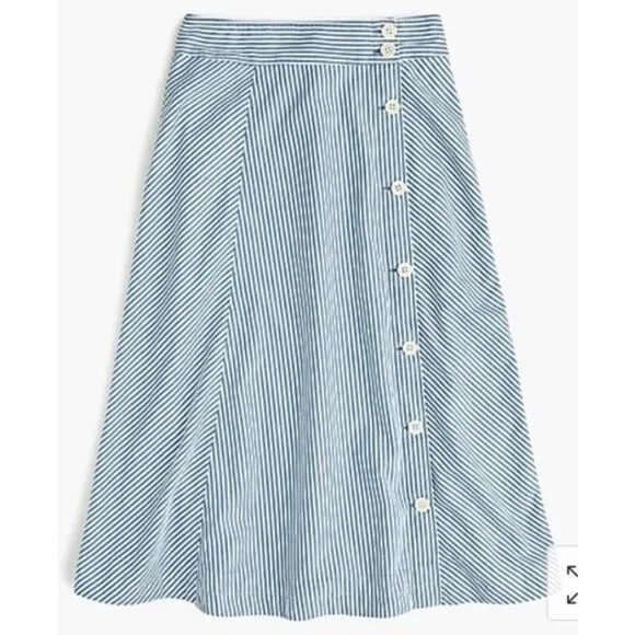 J. Crew Blue Striped Side Button Midi Trademark Skirt Tahlia Stripe Size 6