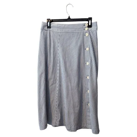 J. Crew Blue Striped Side Button Midi Trademark Skirt Tahlia Stripe Size 6