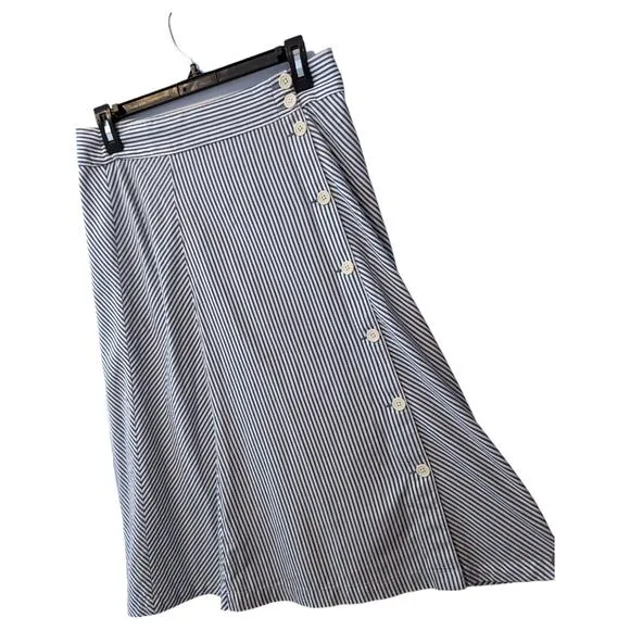 J. Crew Blue Striped Side Button Midi Trademark Skirt Tahlia Stripe Size 6