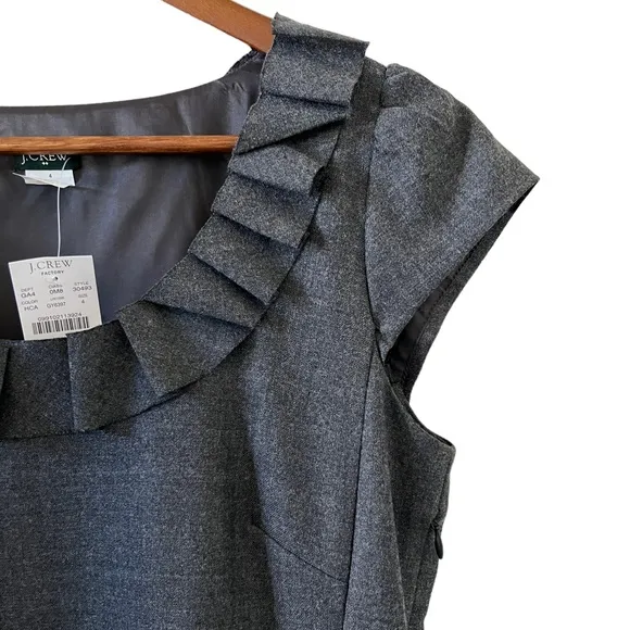J. Crew NEW Wool Blend Ribbon Ravine Shift Dress In Charcoal Gray Size 4