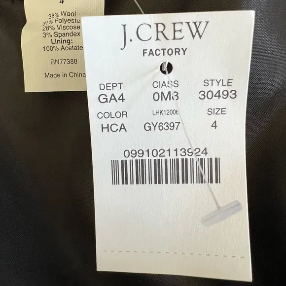 J. Crew NEW Wool Blend Ribbon Ravine Shift Dress In Charcoal Gray Size 4