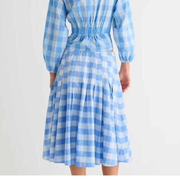 J Crew Pleated cotton poplin midi skirt in Bristow gingham Size 6 EUC It#C65
