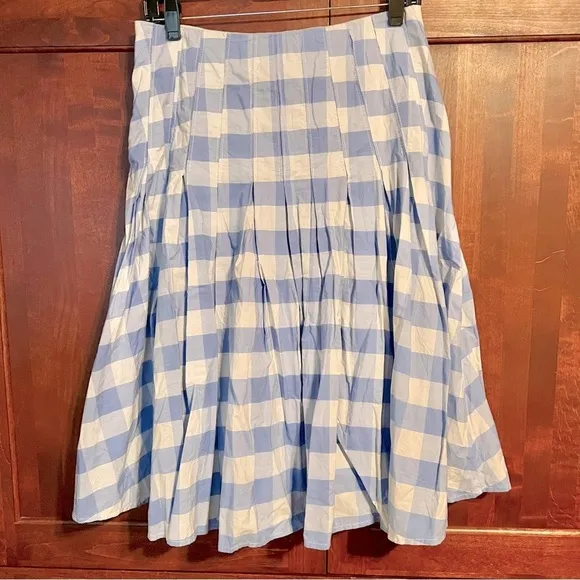 J Crew Pleated cotton poplin midi skirt in Bristow gingham Size 6 EUC It#C65