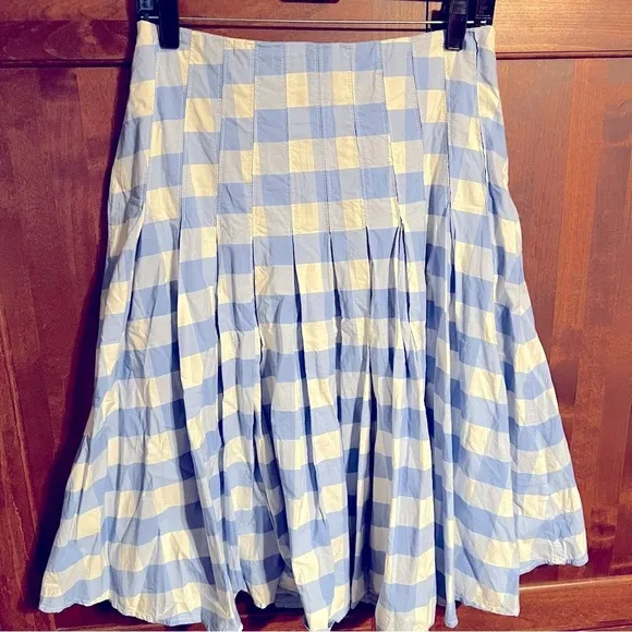 J Crew Pleated cotton poplin midi skirt in Bristow gingham Size 6 EUC It#C65