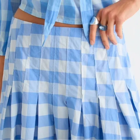 J Crew Pleated cotton poplin midi skirt in Bristow gingham Size 6 EUC It#C65