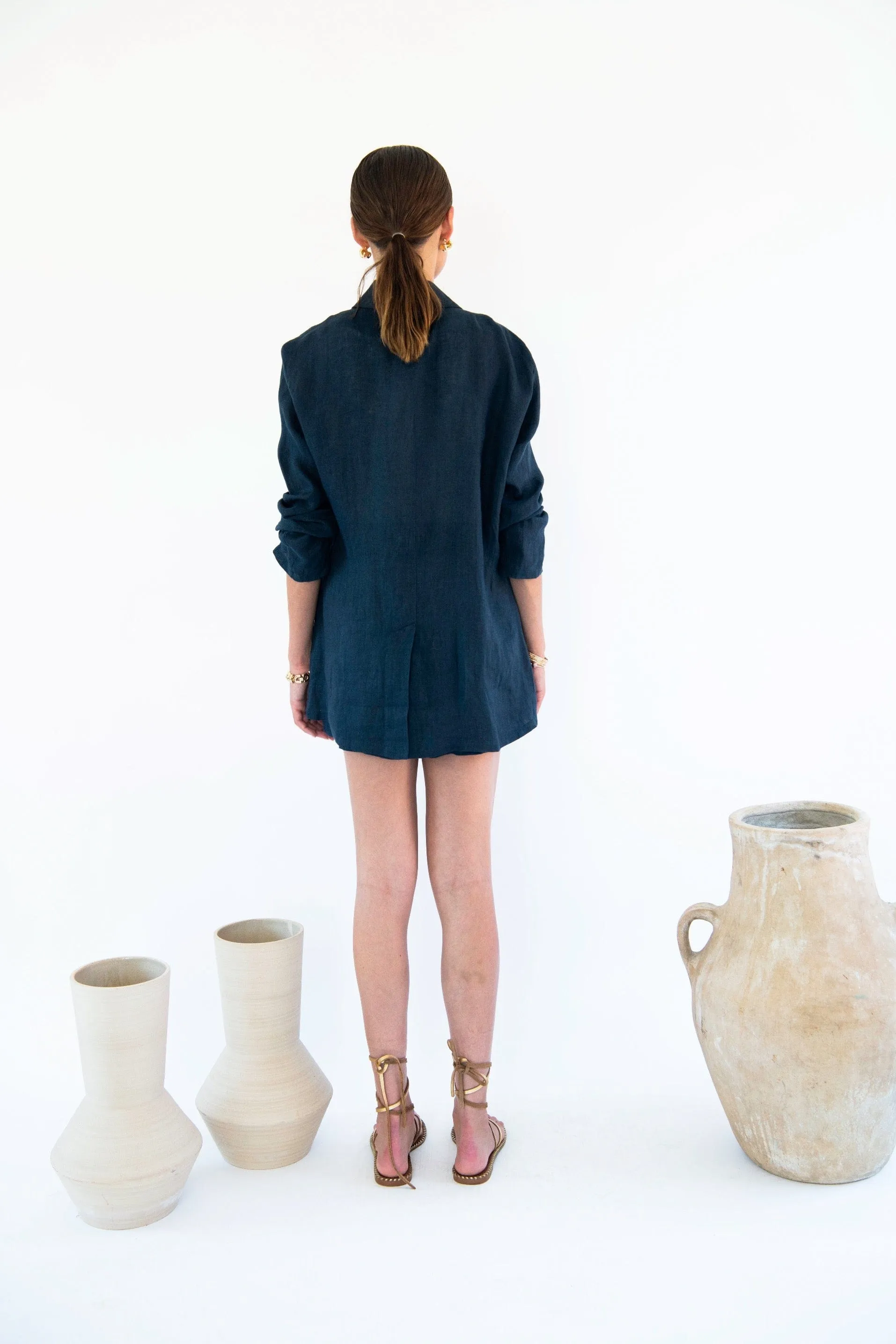 Jane Linen Double Breasted Jacket | Midnight