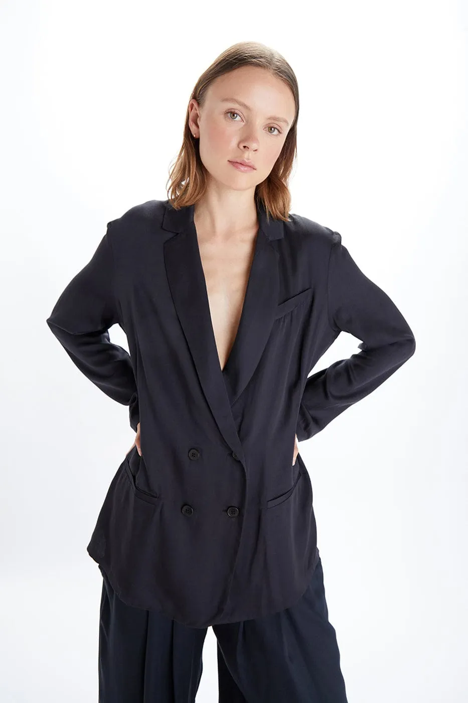 Jane Satin TENCEL™ Double Breasted Jacket | Multiple Colours