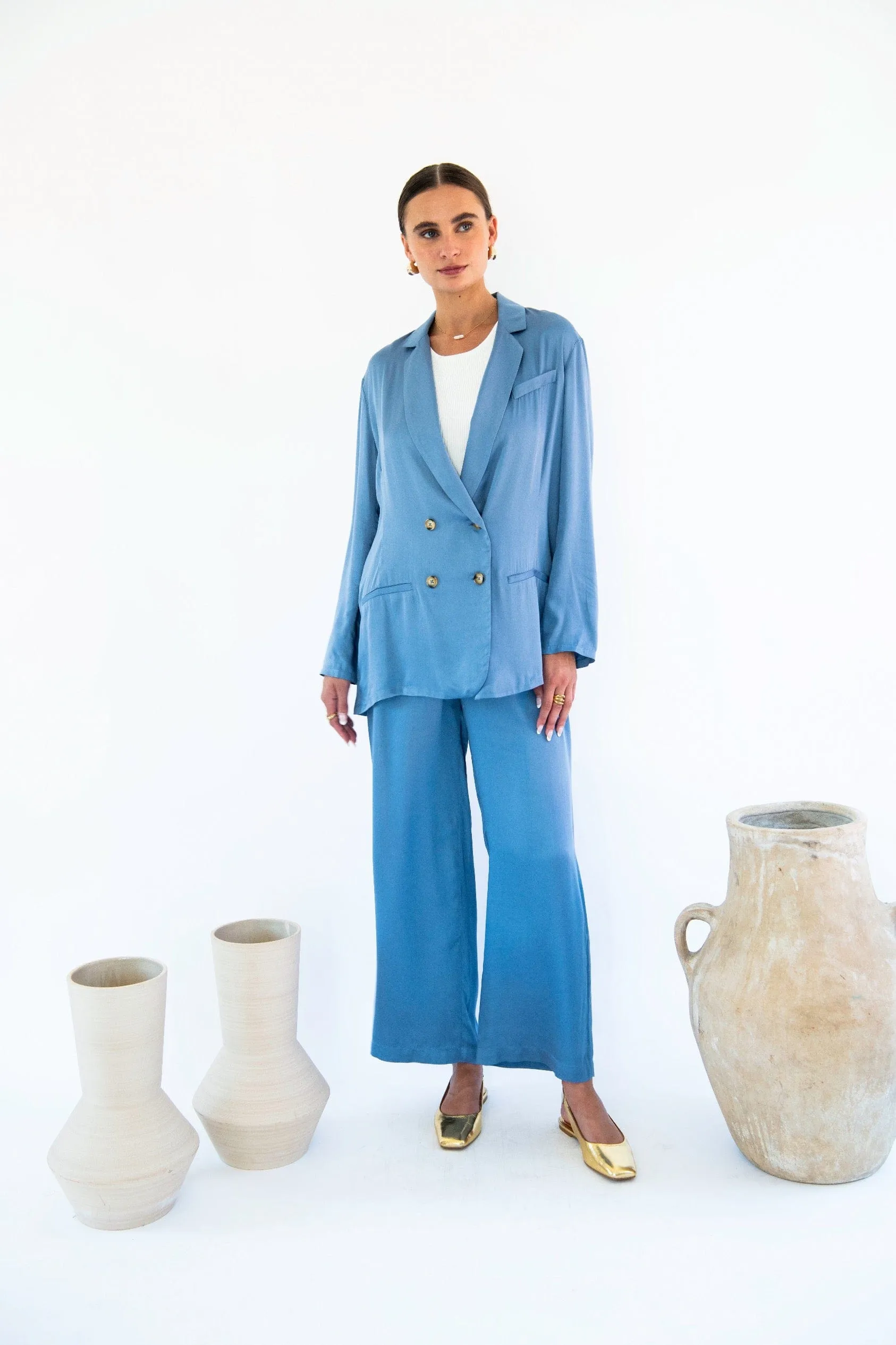 Jane Satin TENCEL™ Double Breasted Jacket | Multiple Colours