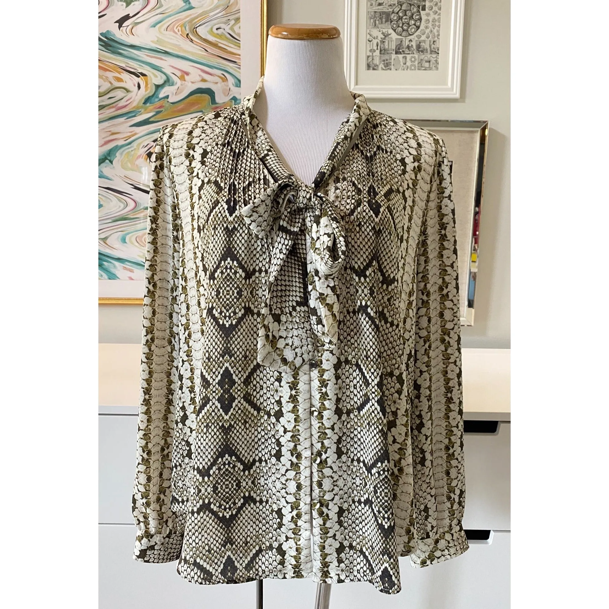 J.Crew Snakeskin Animal Print Pussy Bow Blouse
