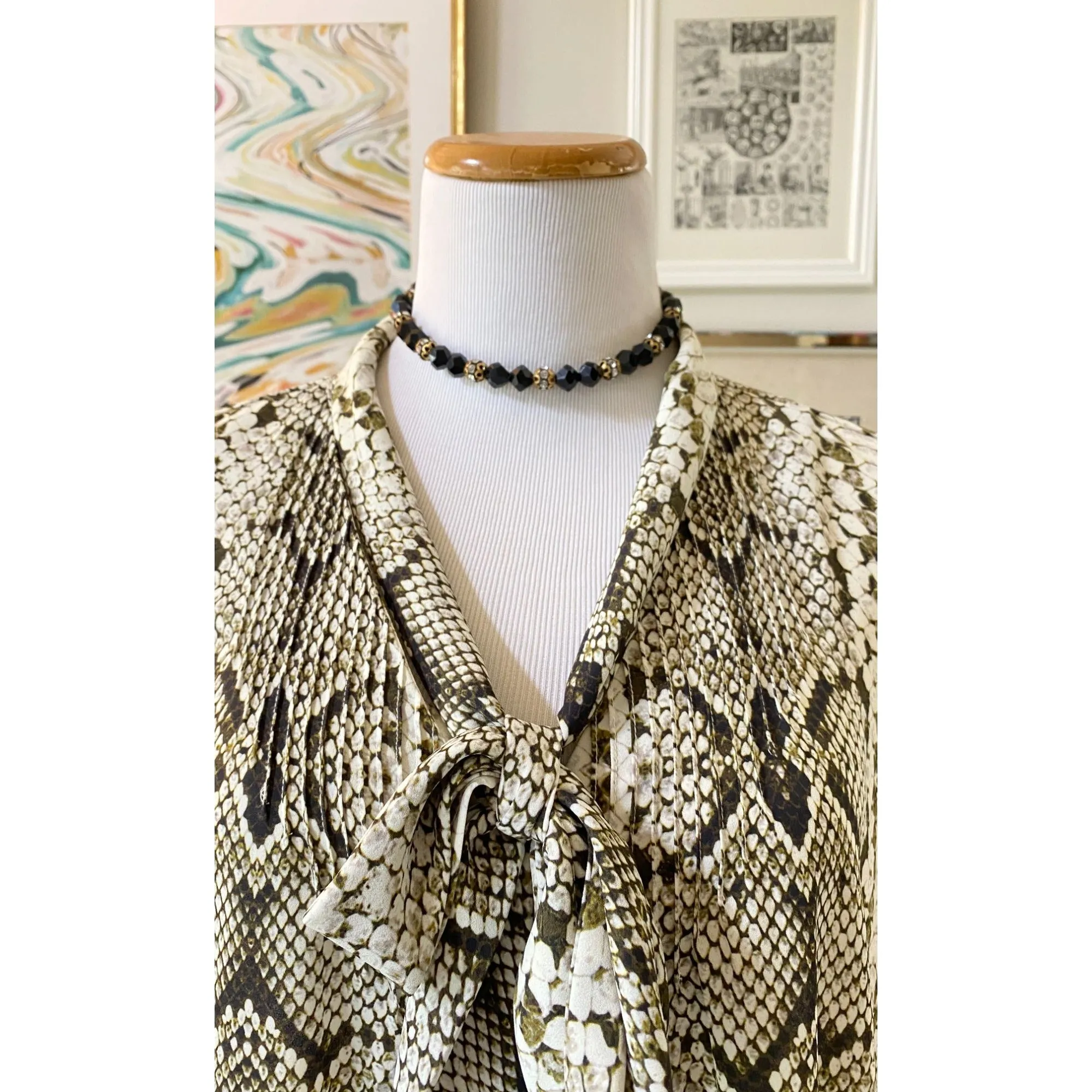 J.Crew Snakeskin Animal Print Pussy Bow Blouse