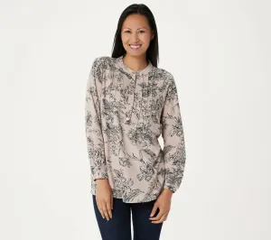 Joan Rivers Women's Floral Print Blouse With Pintuck Detail