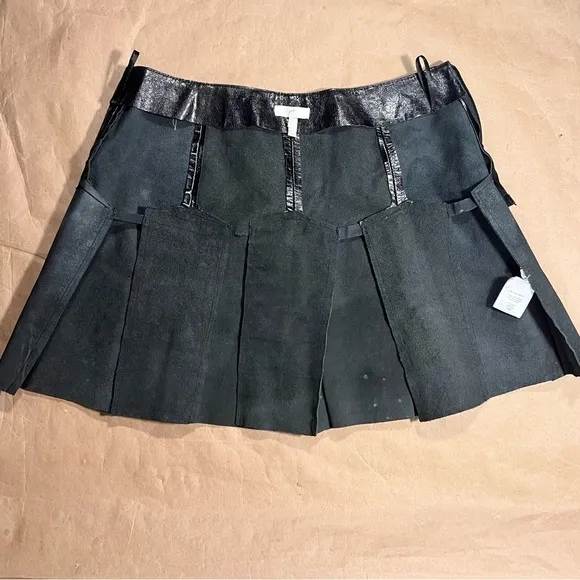 Joie 100% Leather Pleated Mini Skirt- Black- Size L