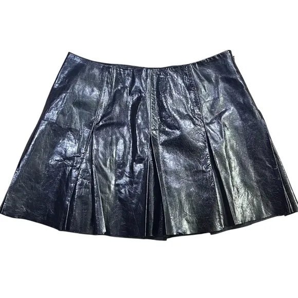 Joie 100% Leather Pleated Mini Skirt- Black- Size L