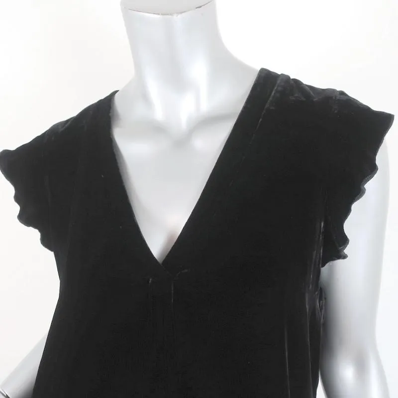 Joie Mini Dress Almarie Black Velvet Size Small Cap Sleeve V-Neck Shift