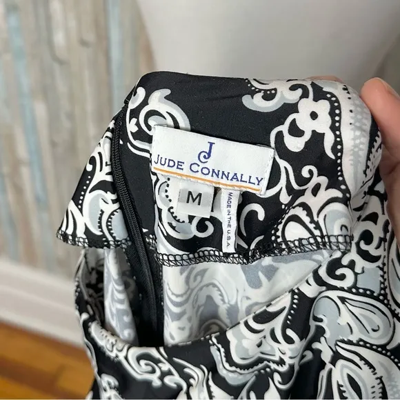 Jude Connally M Paisley Print Marlowe Stretch Jersey Knit Shift Dress Black Gray