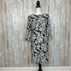 Jude Connally M Paisley Print Marlowe Stretch Jersey Knit Shift Dress Black Gray