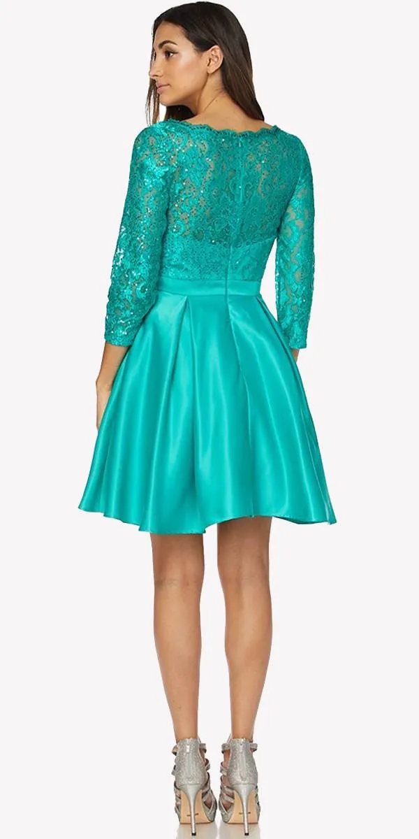 Juliet 796 Lace Sequins Top Mid-Length Sleeves A-Line Short Dress