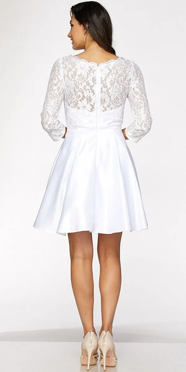 Juliet 796 Lace Sequins Top Mid-Length Sleeves A-Line Short Dress