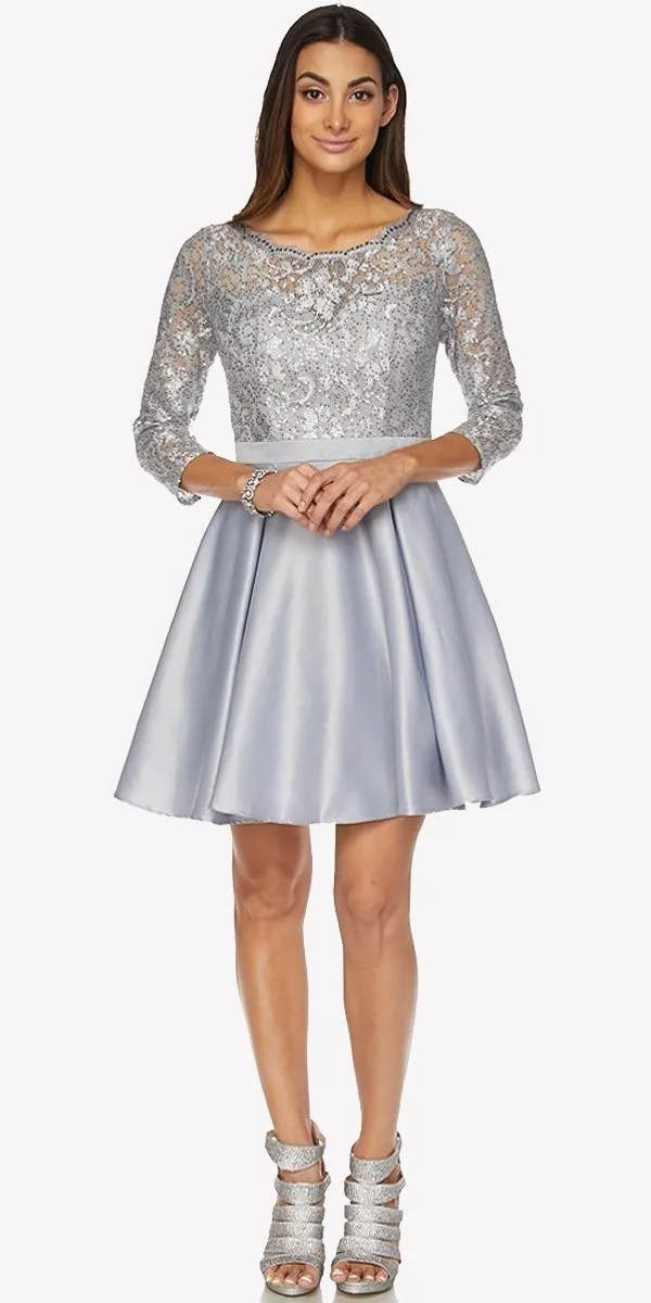 Juliet 796 Lace Sequins Top Mid-Length Sleeves A-Line Short Dress