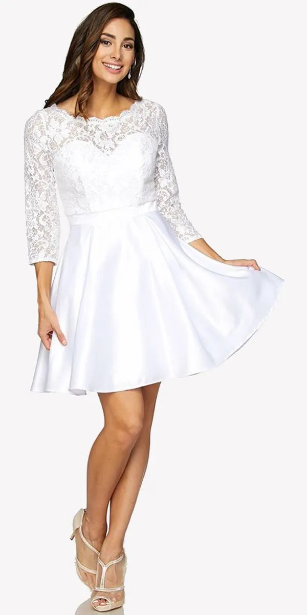 Juliet 796 Lace Sequins Top Mid-Length Sleeves A-Line Short Dress