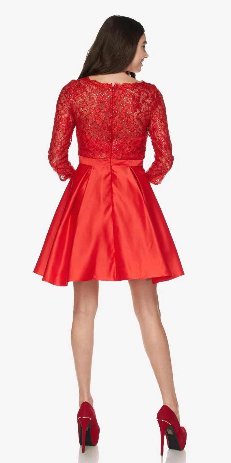 Juliet 796 Lace Sequins Top Mid-Length Sleeves A-Line Short Dress