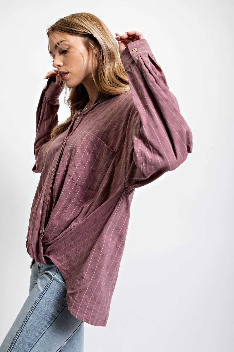 Kara Linen Stripe Button Down