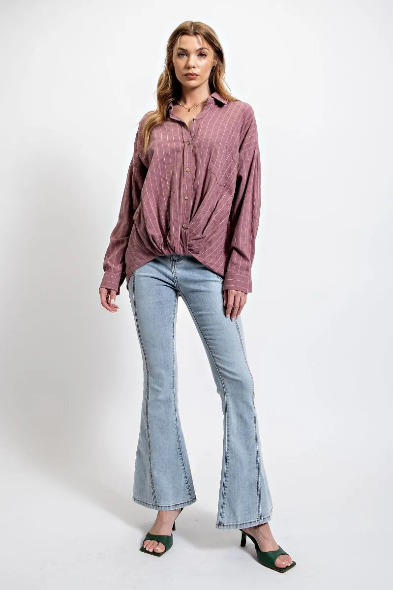 Kara Linen Stripe Button Down