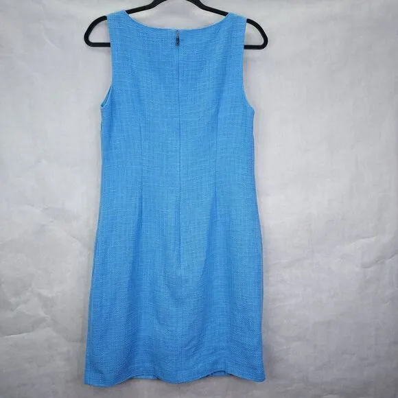 KARL LAGERFELD Paris Shift Dress Sz 8 Light Blue Tweed Floral 3D Appliqué Lace