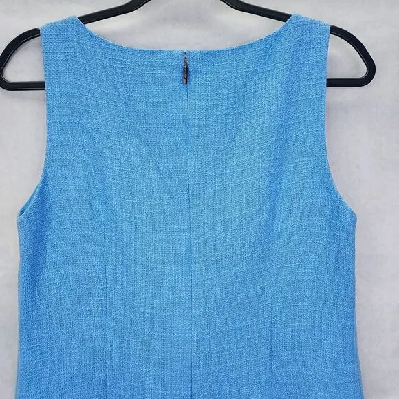 KARL LAGERFELD Paris Shift Dress Sz 8 Light Blue Tweed Floral 3D Appliqué Lace