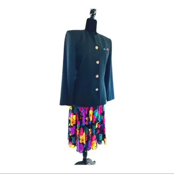 Kasper for A.S.L. Kimono Jacket &amp; Skirt Womens 90s Vintage Sz 6 Crystal Buttons