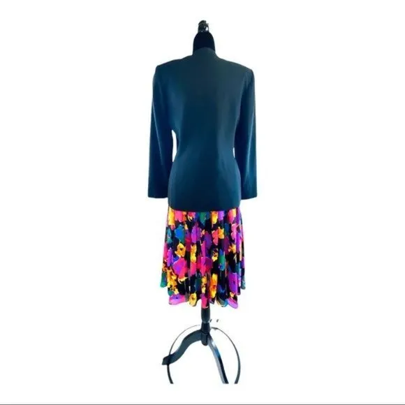 Kasper for A.S.L. Kimono Jacket &amp; Skirt Womens 90s Vintage Sz 6 Crystal Buttons