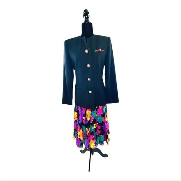 Kasper for A.S.L. Kimono Jacket &amp; Skirt Womens 90s Vintage Sz 6 Crystal Buttons