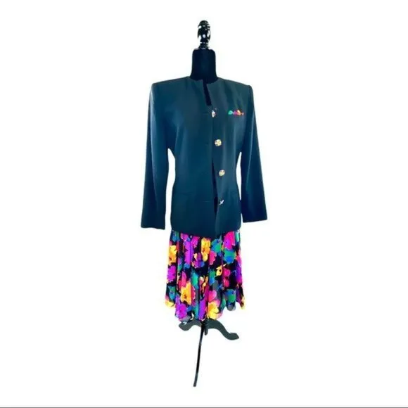 Kasper for A.S.L. Kimono Jacket &amp; Skirt Womens 90s Vintage Sz 6 Crystal Buttons