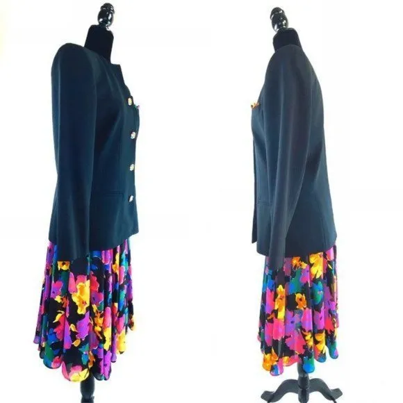 Kasper for A.S.L. Kimono Jacket &amp; Skirt Womens 90s Vintage Sz 6 Crystal Buttons